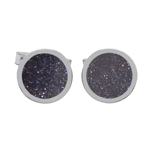 Silver Blue Goldstone Round Cufflinks