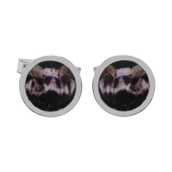 Silver Round Blue John Cufflinks