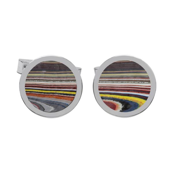 Silver Fordite Round Cufflinks