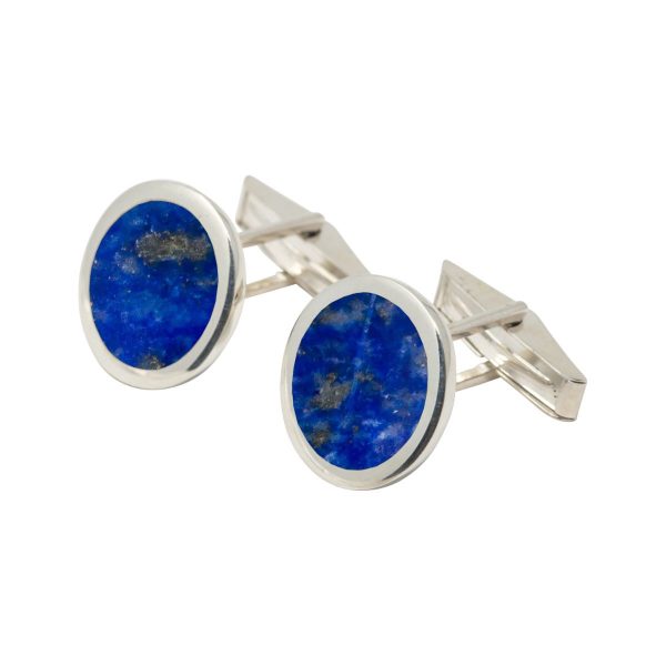 Silver Lapis Round Cufflinks