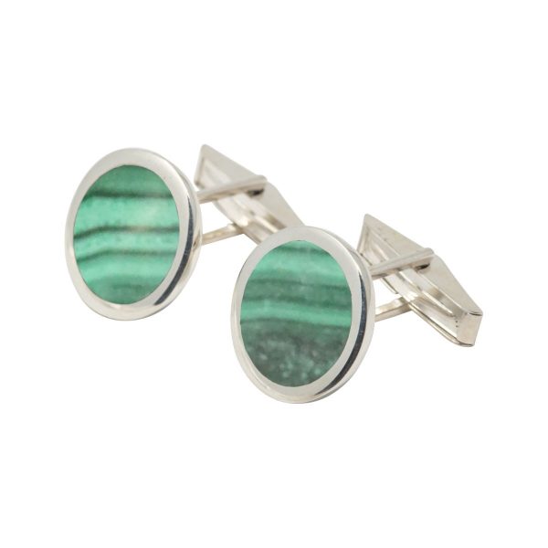 Silver Malachite Round Cufflinks