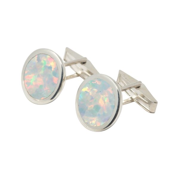 Silver Opalite Sun Ice Round Cufflinks