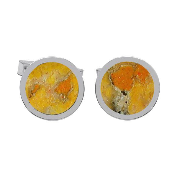 White Gold Bumblebee Jasper Round Cufflinks