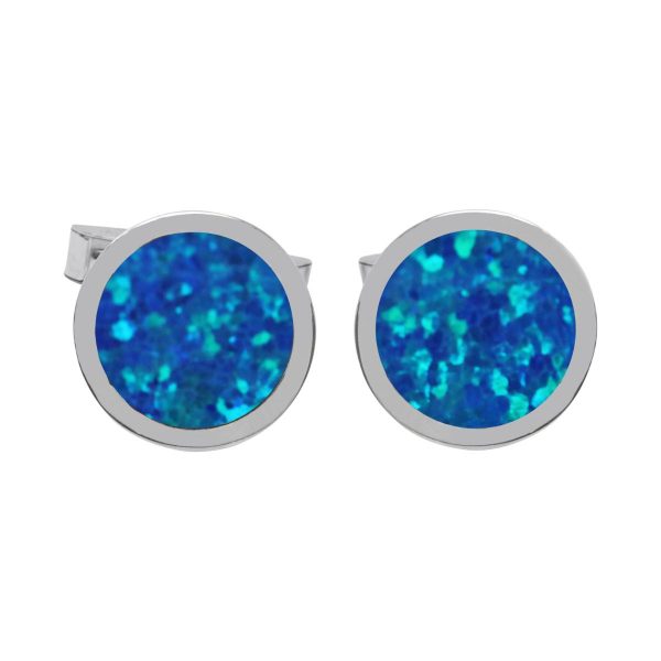 White Gold Opalite Cobalt Blue Round Cufflinks