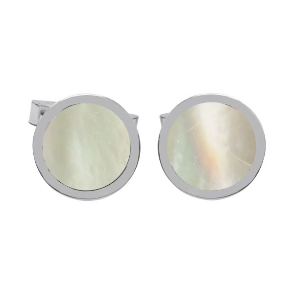 White Gold Mother of Peal Round Cufflinks