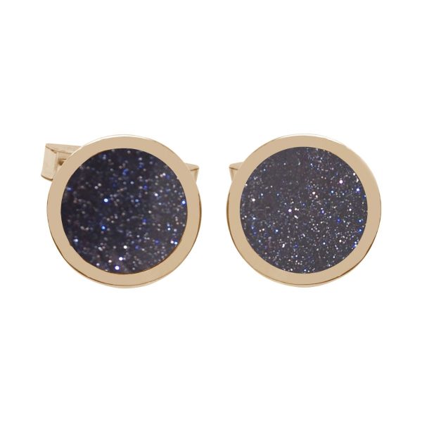 Yellow Gold Blue Goldstone Round Cufflinks