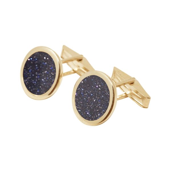 Yellow Gold Blue Goldstone Round Cufflinks