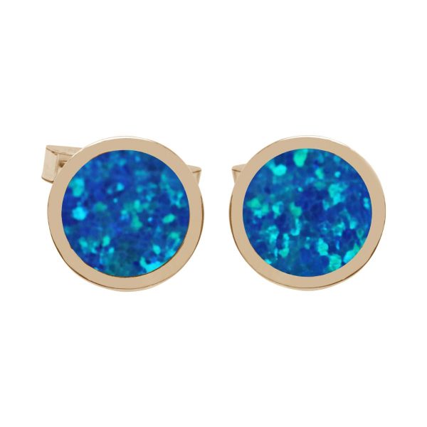 Yellow Gold Cobalt Blue Round Cufflinks