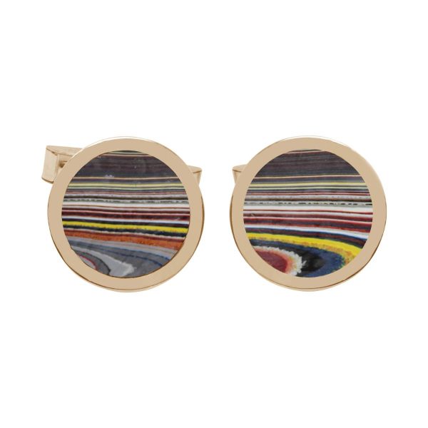 Yellow Gold Fordite Round Cufflinks