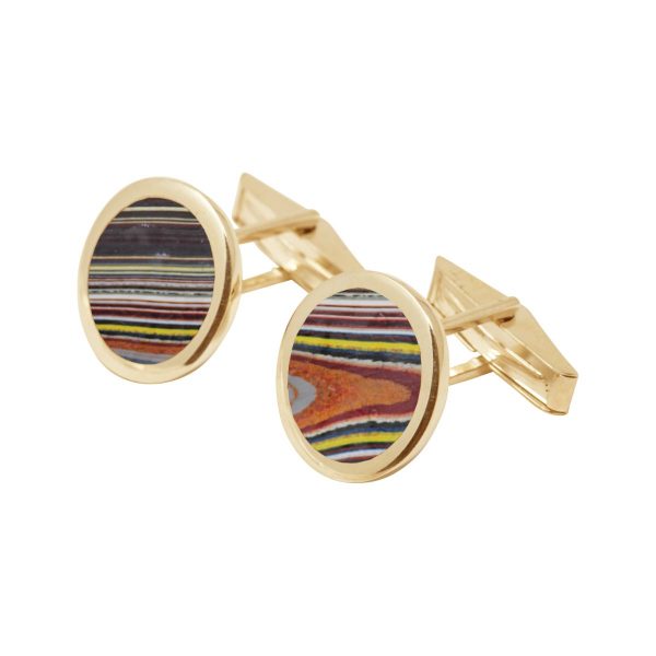 Yellow Gold Fordite Round Cufflinks