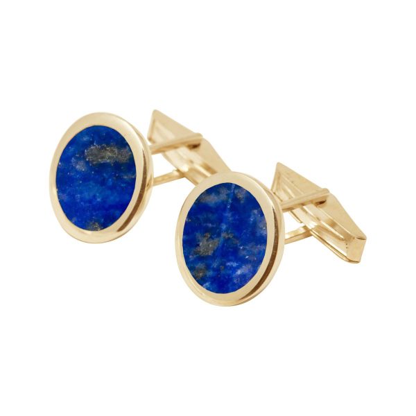 Yellow Gold Lapis Round Cufflinks