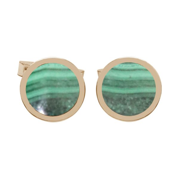 Yellow Gold Malachite Round Cufflinks