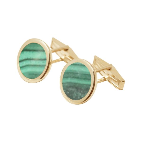 Yellow Gold Malachite Round Cufflinks