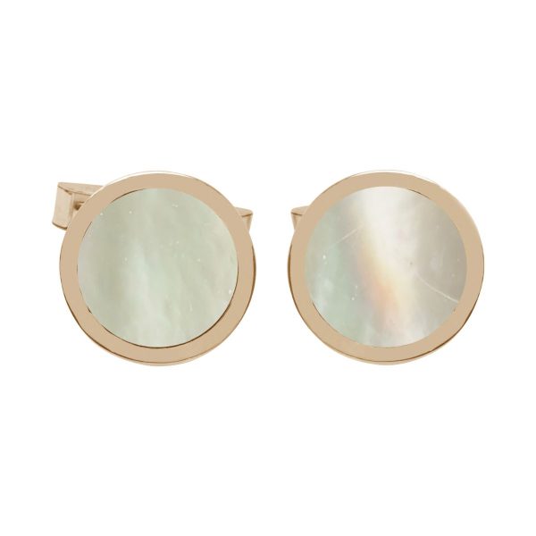 Yellow Gold Mother of Pearl Round Cufflinks