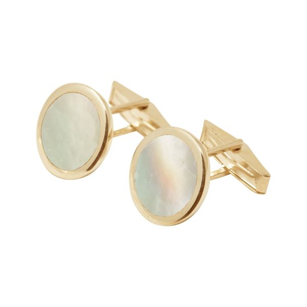 Yellow Gold Mother of Pearl Round Cufflinks