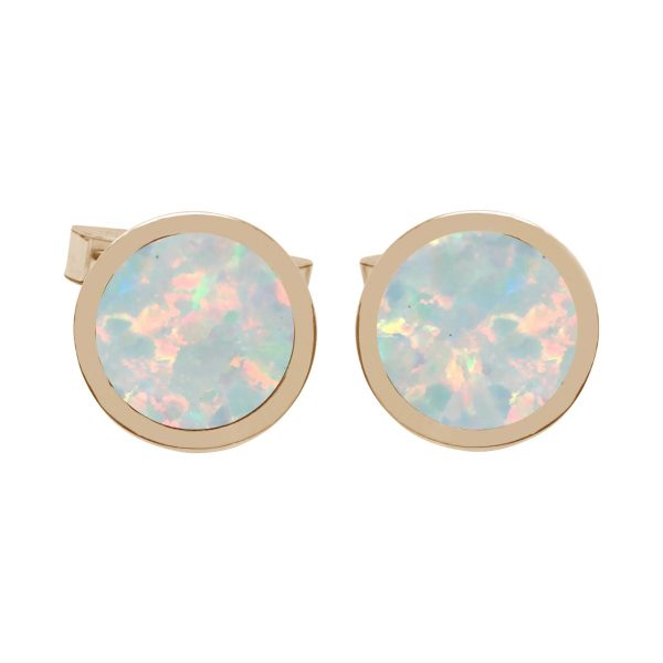 Yellow Gold Opalite Sun Ice Round Cufflinks