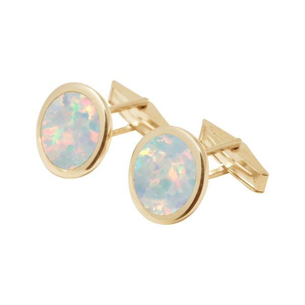 Yellow Gold Opalite Sun Ice Round Cufflinks