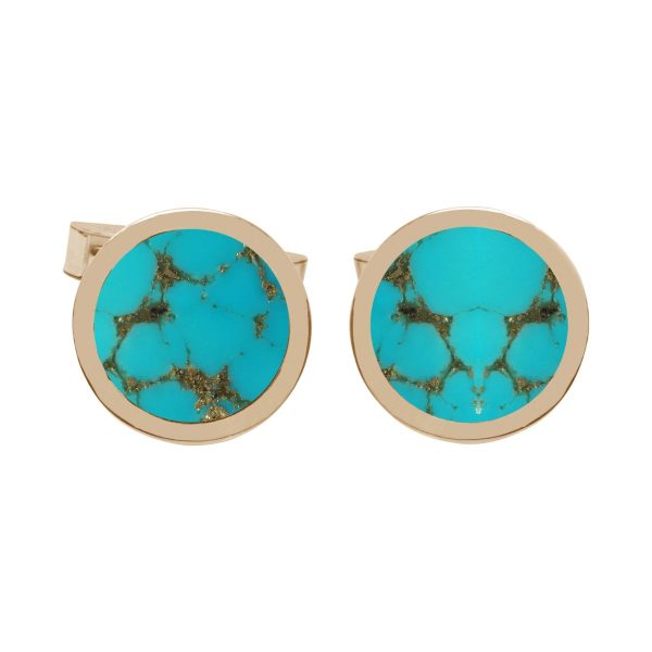 Yellow Gold Turquoise Round Cufflinks