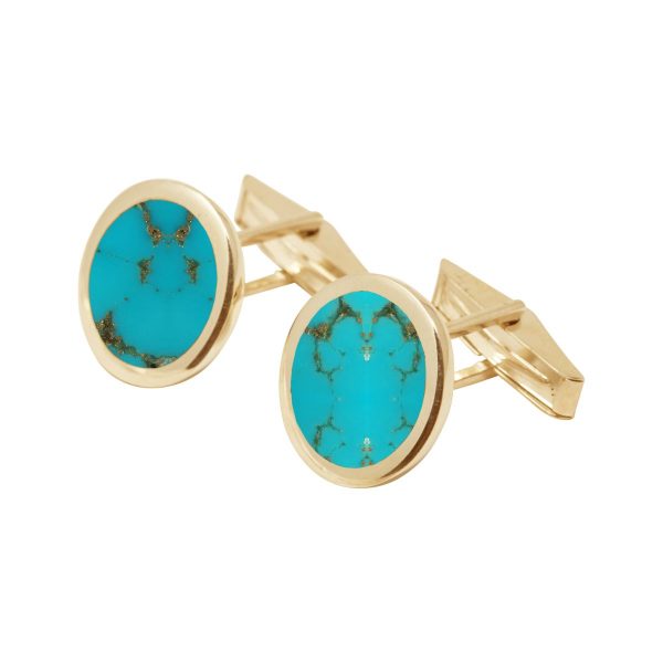 Yellow Gold Turquoise Round Cufflinks