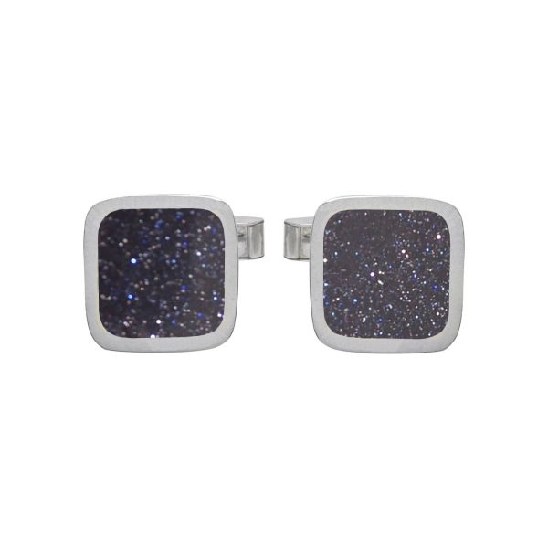 Silver Blue Goldstone Square Cufflinks