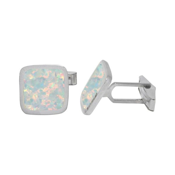 Silver Opalite Sun Ice Square Cufflinks