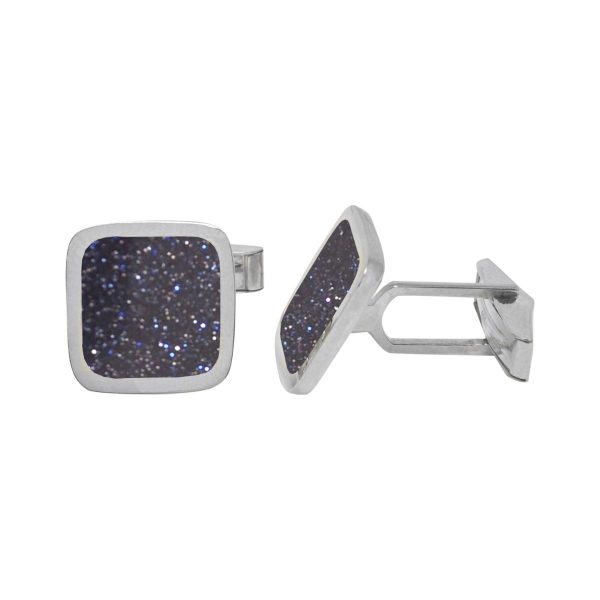 White Gold Blue Goldstone Square Cufflinks