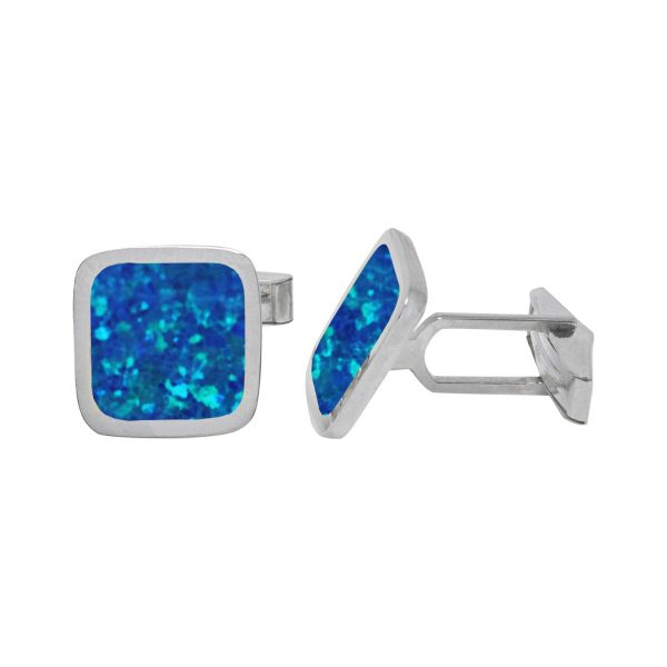 White Gold Opalite Cobalt Blue Square Cufflinks