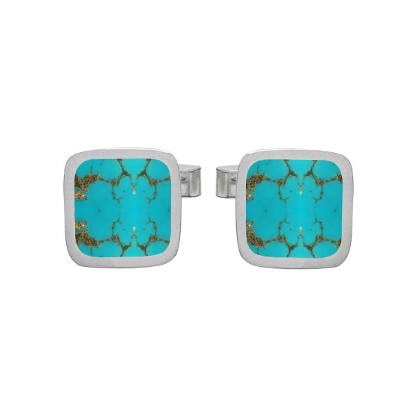 White Gold Turquoise Square Cufflinks