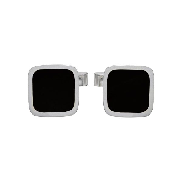 White Gold Whitby Jet Square Cufflinks