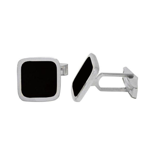 White Gold Whitby Jet Square Cufflinks