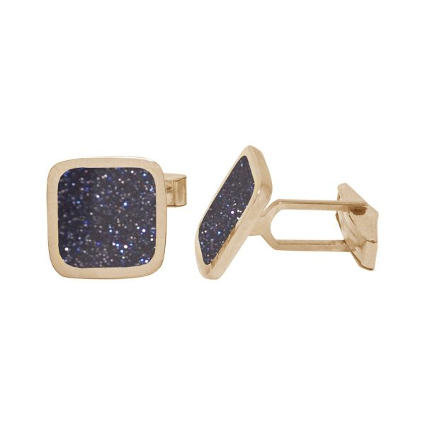 Yellow Gold Blue Goldstone Square Cufflinks