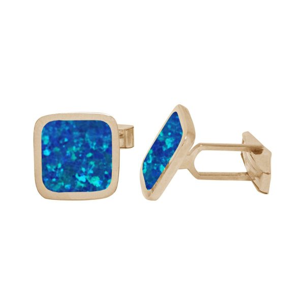 Yellow Gold Opalite Cobalt Blue Square Cufflinks