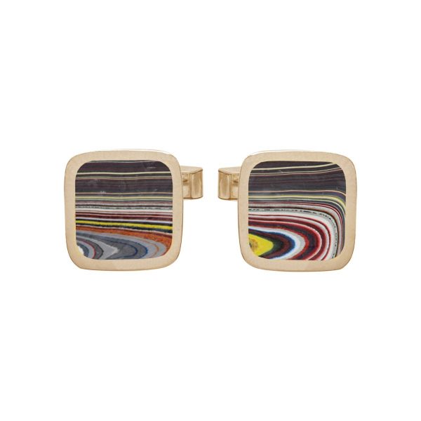 Yellow Gold Fordite Square Cufflinks