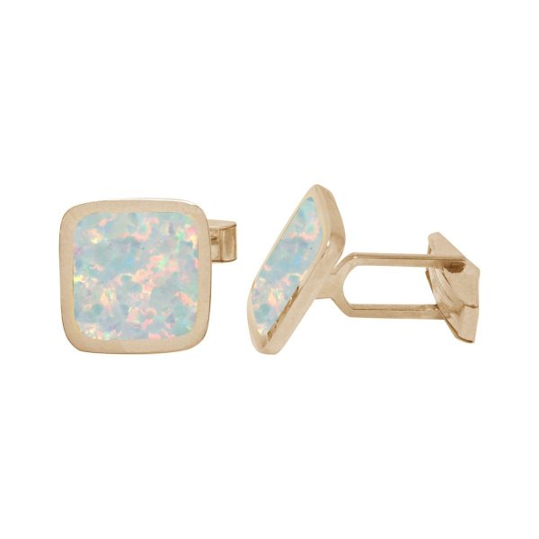 Yellow Gold Opalite Sun Ice Square Cufflinks