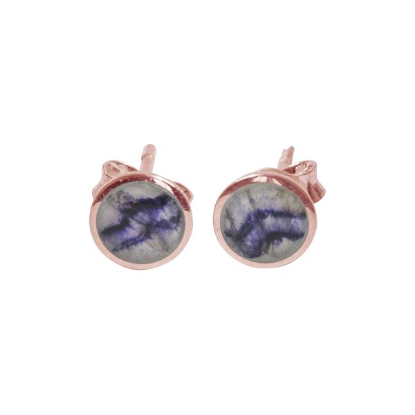 Rose Gold Blue John Round Stud Earrings