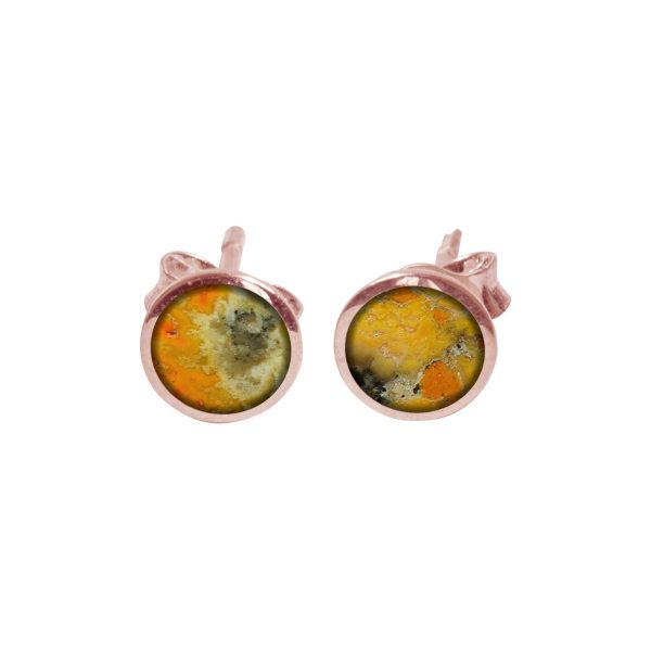 Rose Gold Bumblebee Jasper Round Stud Earrings