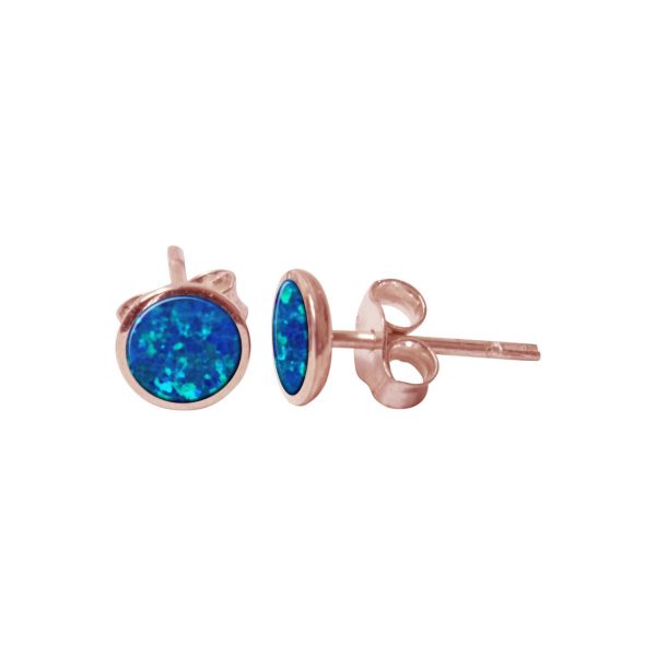 Rose Gold Cobalt Blue Opalite Round Stud Earrings