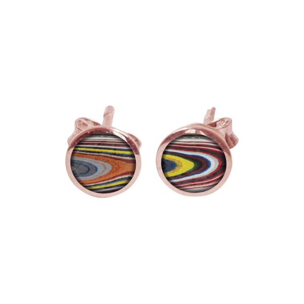 Rose Gold Fordite Round Stud Earrings