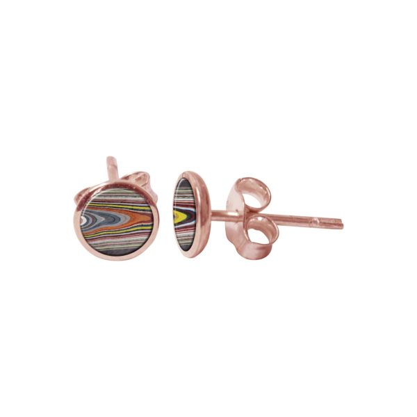 Rose Gold Fordite Round Stud Earrings