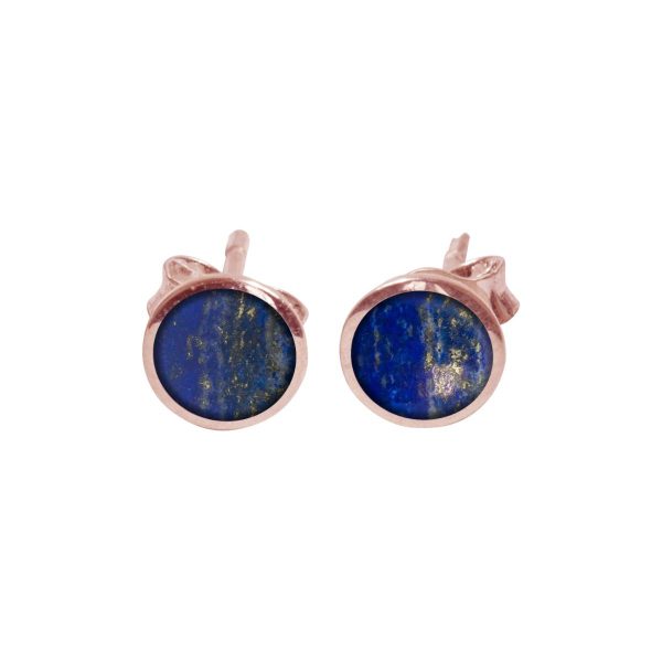 Rose Gold Lapis Round Stud Earrings