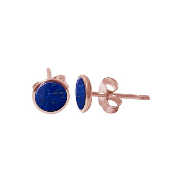 Rose Gold Lapis Round Stud Earrings