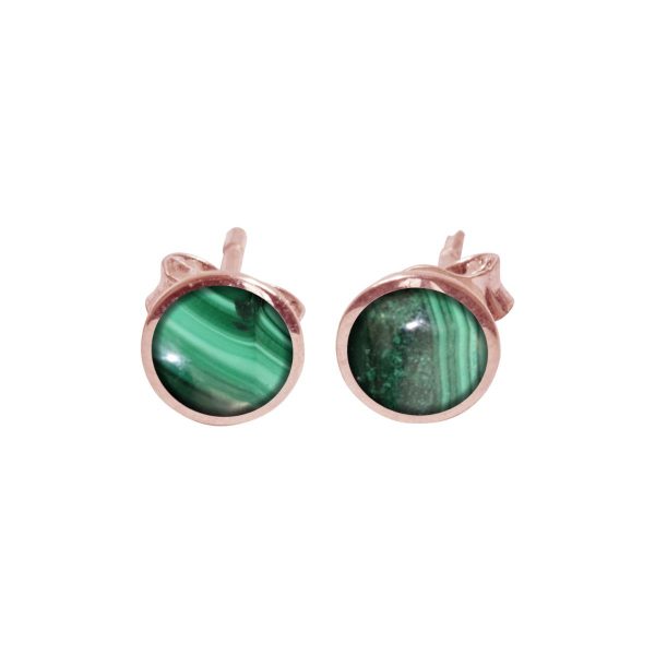 Rose Gold Malachite Round Stud Earrings