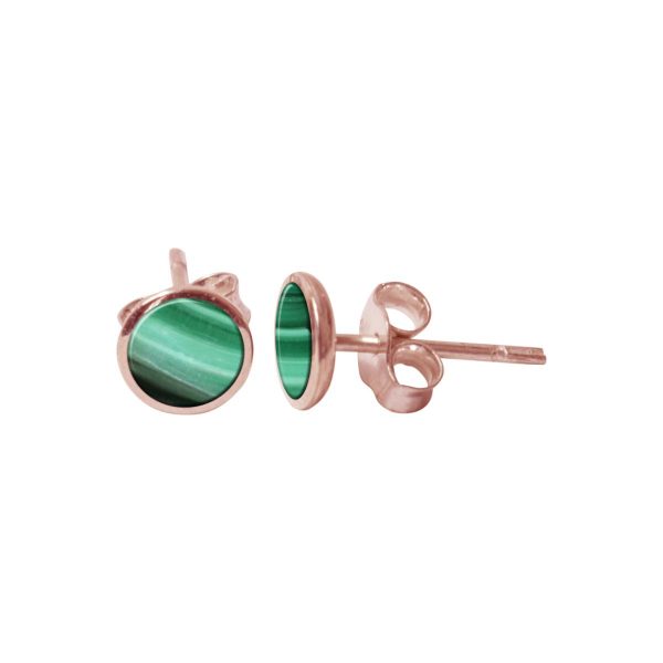 Rose Gold Malachite Round Stud Earrings