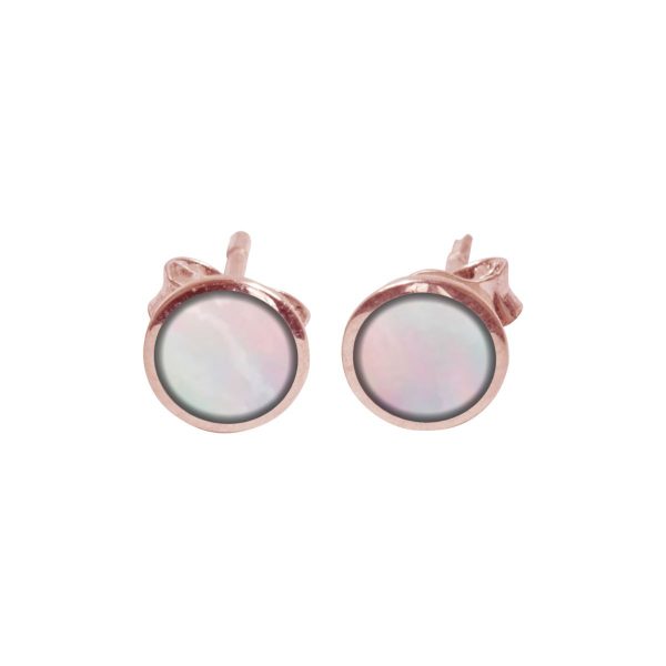 Rose Gold Mother of Pearl Round Stud Earrings