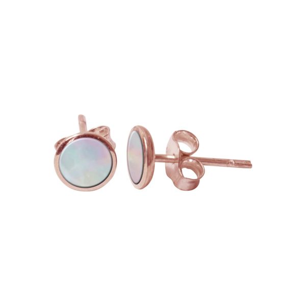 Rose Gold Mother of Pearl Round Stud Earrings