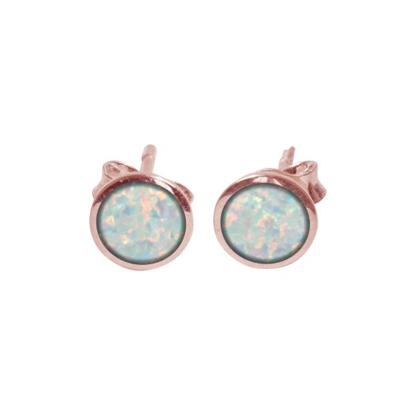 Rose Gold Sun Ice Opalite Round Stud Earrings