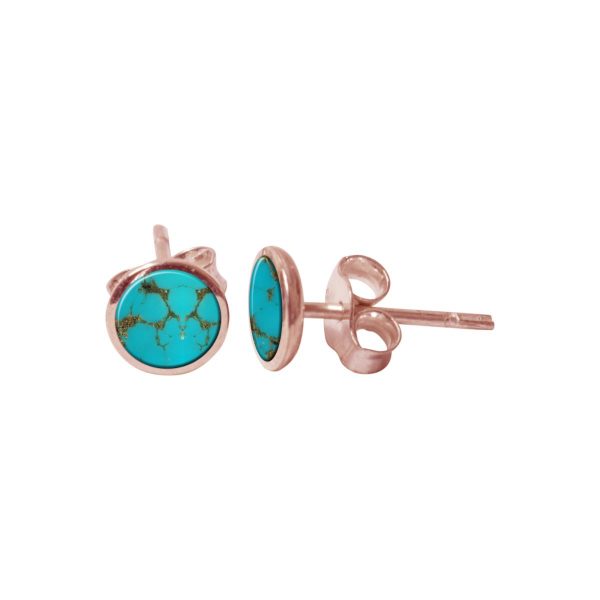 Rose Gold Turquoise Round Stud Earrings
