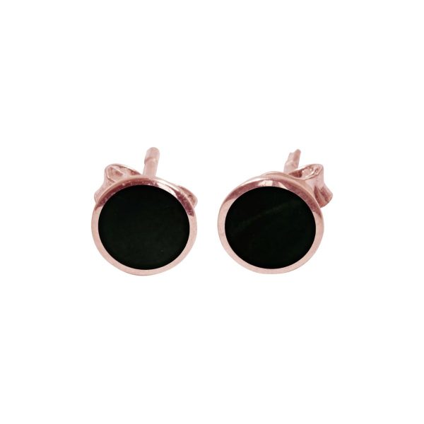 Rose Gold Whitby Jet Round Stud Earrings