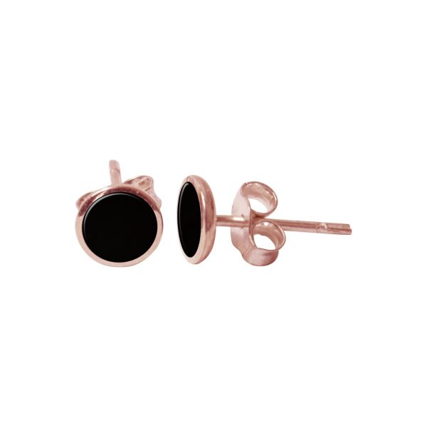 Rose Gold Whitby Jet Round Stud Earrings