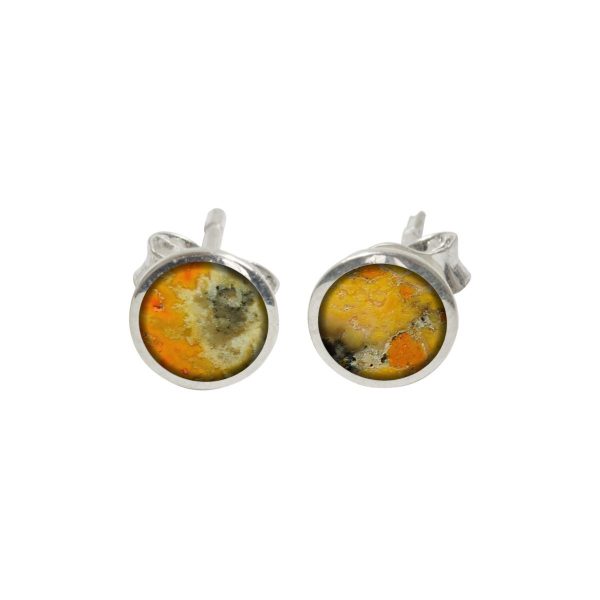 Silver Bumblebee Jasper Round Stud Earrings